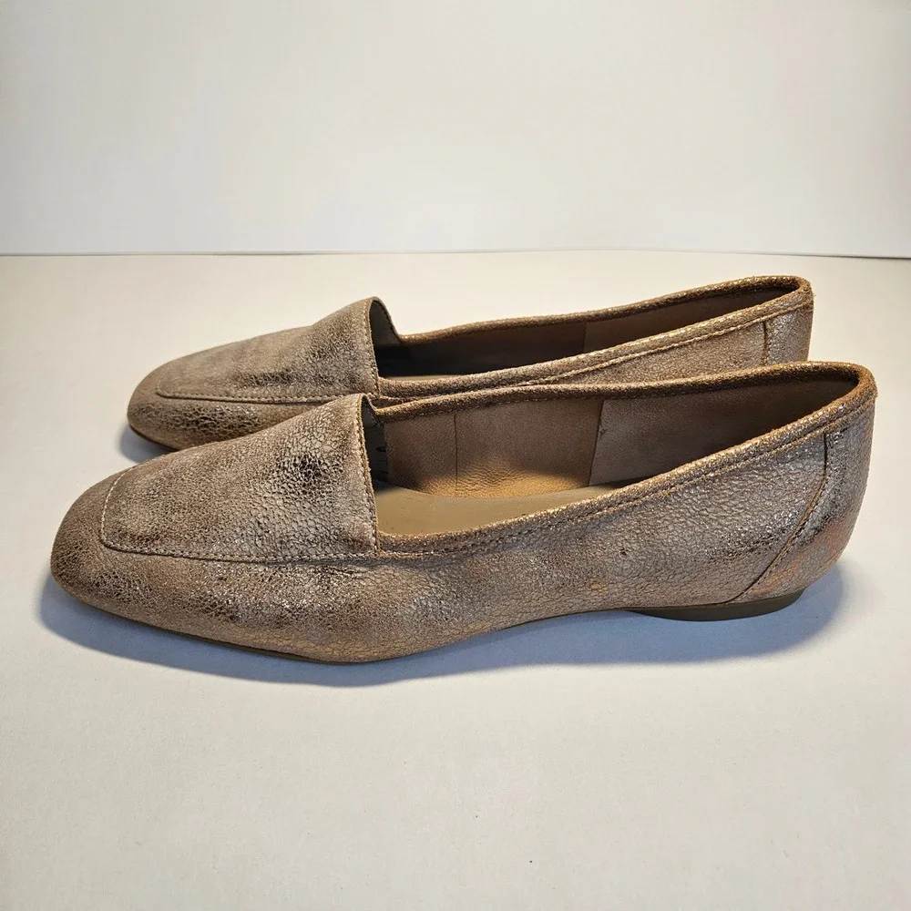 Donald Pliner Deedee Metallic Bronze Crackle Square Toe Loafers Shoes Womens 6M